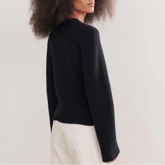 Jenni Kayne Cooper Wool Cashmere Crewneck Button Knit Cardigan Sweater Black - Picture 3 of 14